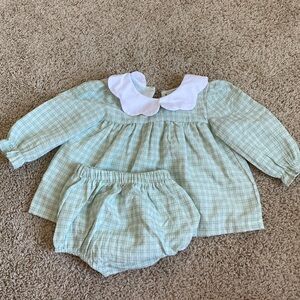 Stitchy fish light green plaid bloomer set